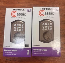 2Pack TRU-BOLT Classic Electronic Deadbolt with Keypad Lock Antique Brass