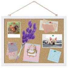 Cork Board Bulletin Board 15.7 x 12 Inches with Rectangle White Frame Hanging...