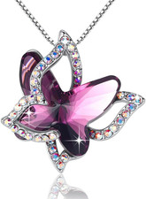 Gift Butterfly Birthstone Crystal Necklace, Silver Tone with 18  2  Chain, Neckl