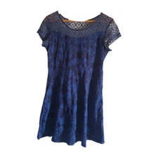 FatFace Women's Dress UK 14 Navy Blue Lace Cotton Floral Skater Dress