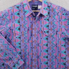 VTG Wrangler Brushpopper Shirt Mens 17 XL Purple Aztec Southwest Rodeo Western