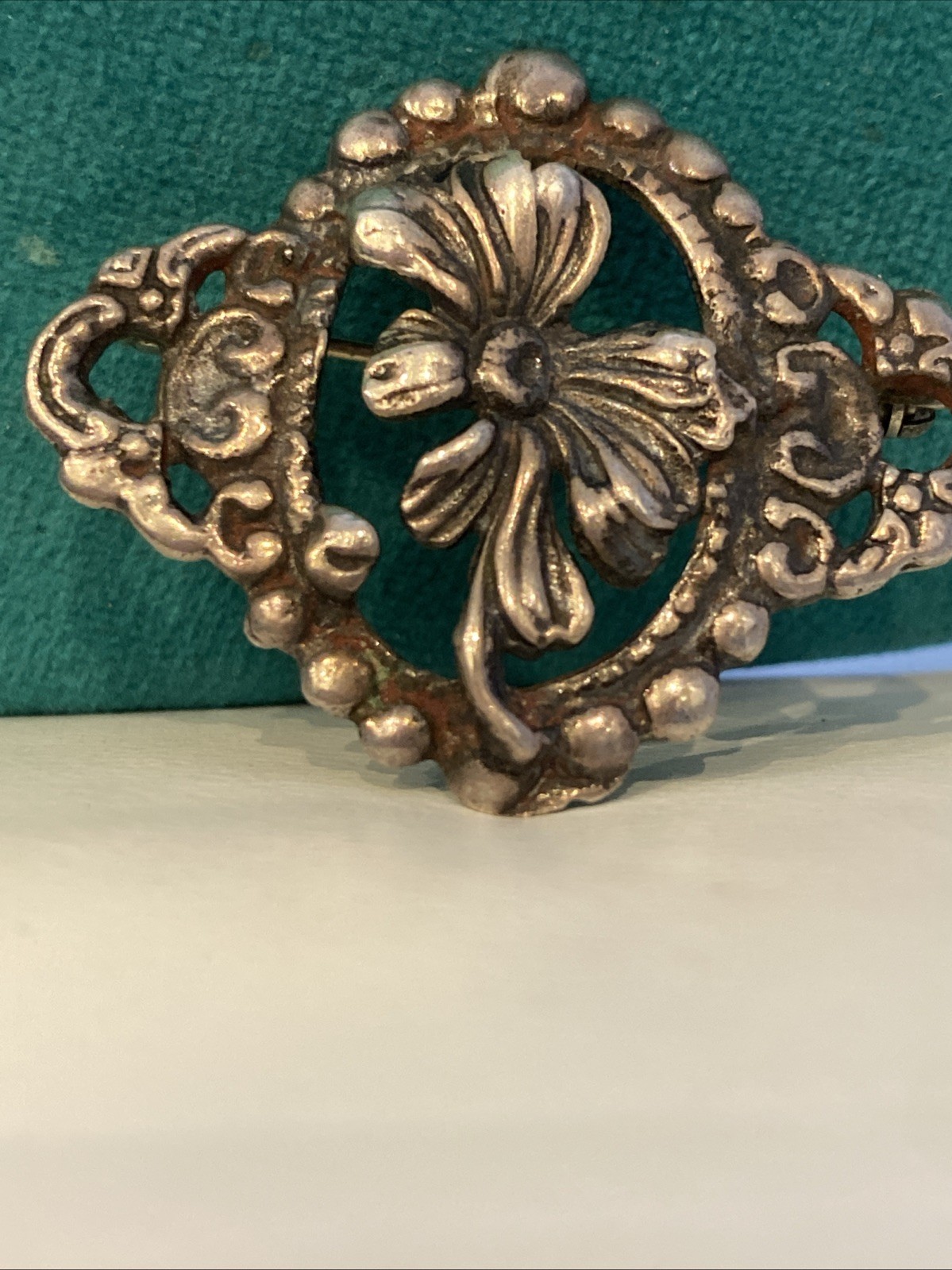 Vintage Estate 1930’s Floral Silvertone Brooch - image 3