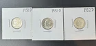 Lot of 3 Roosevelt Silver Dimes BU | 1950-D, 1951-D, 1952-D | 90% Silver