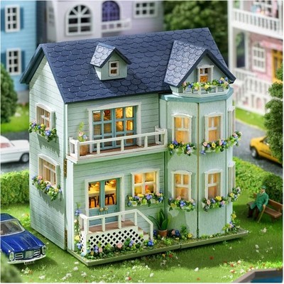 Miniatur Puppenhaus Set Holz DIY mit LED Lichtern Warm Manor als Geschenk