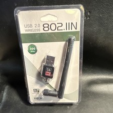 USB 2.0 802.11n Wi-Fi Adapter 300 Mbps w/ Antenna, Black for PC