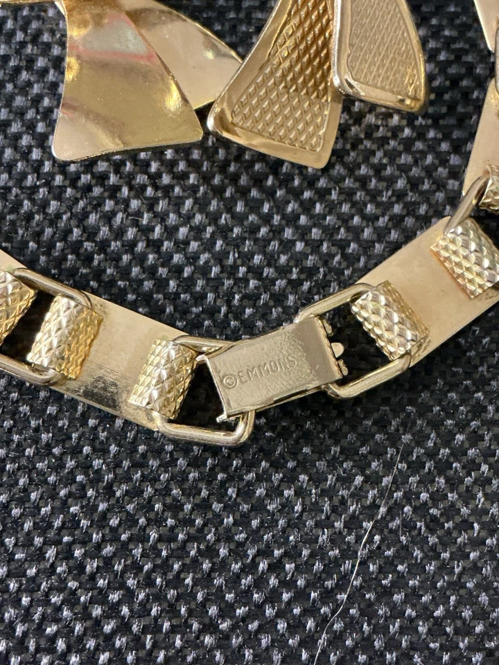 Vintage Emmons Gold-Tone Geometric Necklace Bracelet & Clip-On Earrings Set - Image 3 of 4