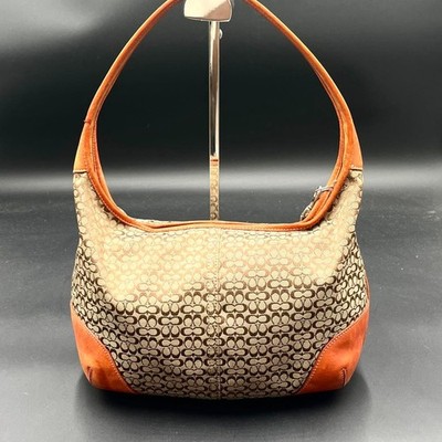 Shoulder Bag Handbag COACH Canvas Leather Brown Used Lightweight