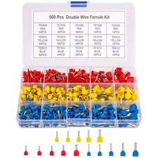 500pcs Double Wire Ferrules Kit - Twin Ferrule Connectors, AWG 14-22