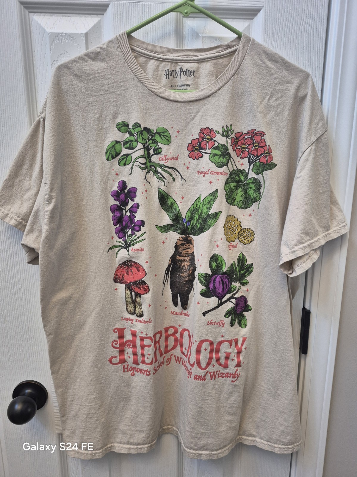 Harry Potter Herbology Hogwarts Beige Cotton Men's XL T-Shirt