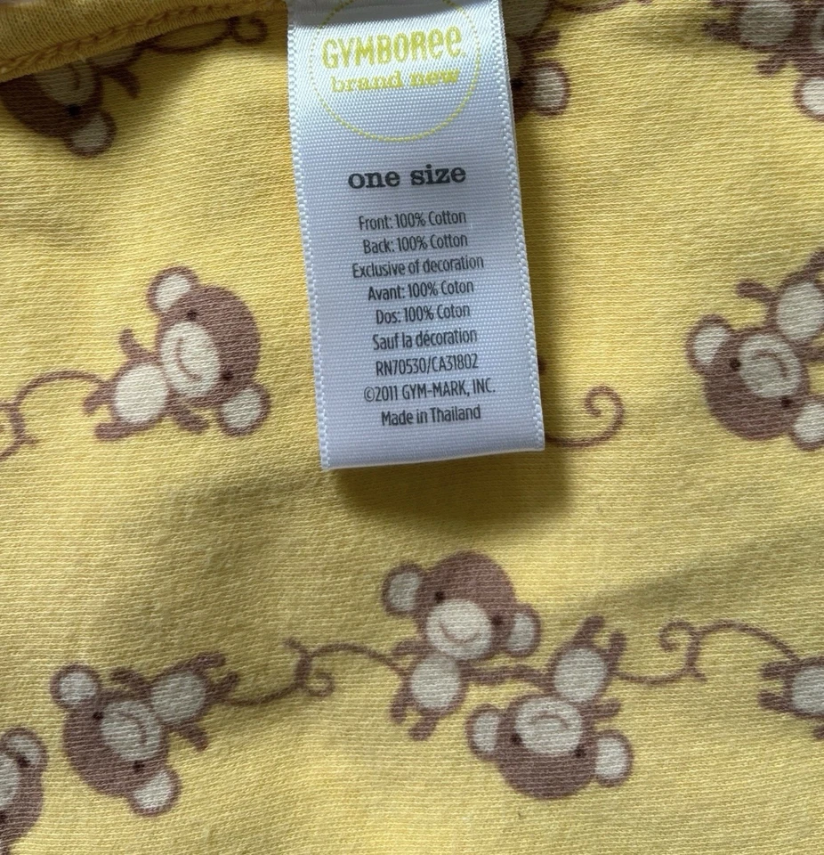 Cobertor HTF Gymboree macaco bebê dupla face branco amarelo banana - Imagem 4 de 4