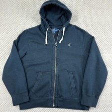 Vtg Polo Ralph Lauren Hoodie Mens 2XL Black Zip Thermal Waffle Hood Heavyweight