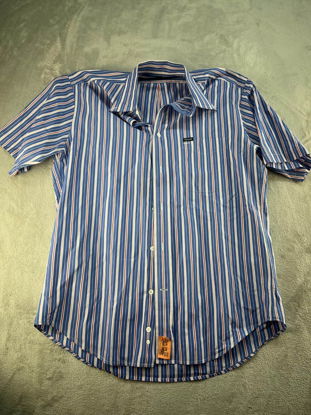 Faconnable Stripe Dress Shirt Mens S Short Sleeve Casual Button-Down Preppy