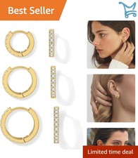 Small Hoop Earrings 14K Gold Plated Cubic Zirconia Hinged Huggie for Women Men