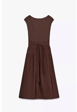 Zara Matching Contrast Midi Dress With Belt Brown Chocolate Size Small NWT