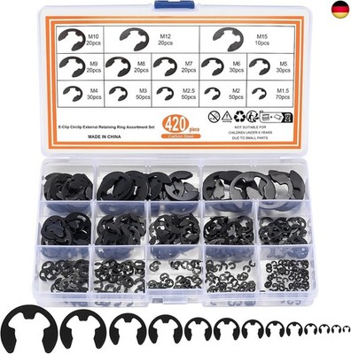 420 Stk E-Clips, E Externe Sicherungsringe Sortiment Set, Sprengringe, Federstah