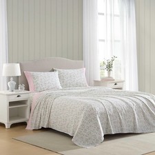 Laura Ashley - Full Sheet Set Crisp Cool Cotton Percale Bedding Deep Pockets