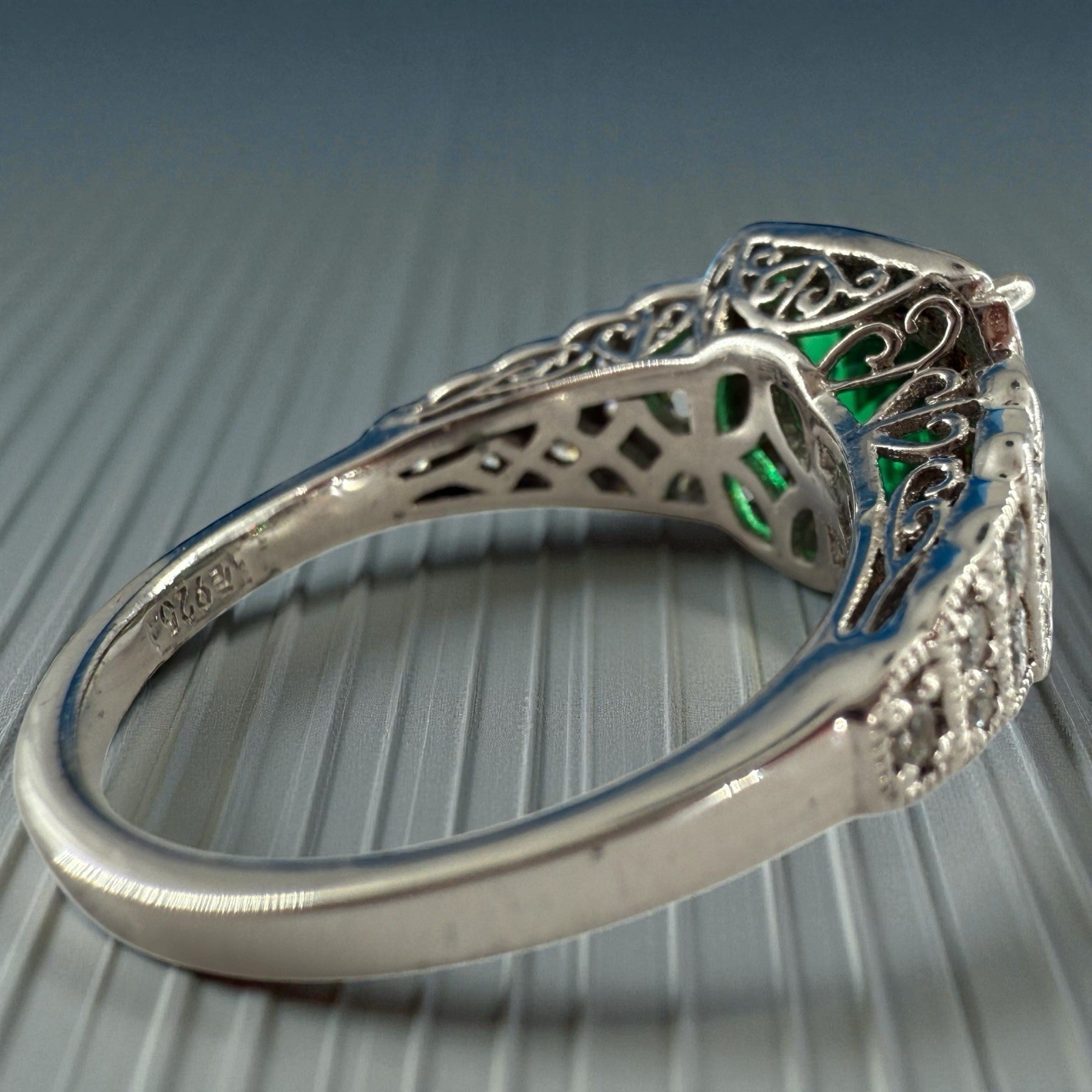 sterling designer signed Xavier simulated emerald… - image 7