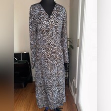 Ichi Blue Long Sleeve Sheath Wrap Dress Lightweight Summer casual or Dressy