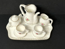 Vintage Porcelain Miniature 10 pc Child's Tea Set Pink Roses Dainty Gold Trimmed