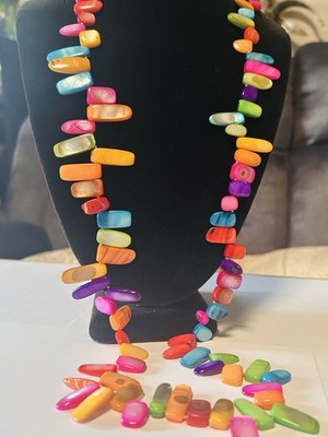 Iris&Lily mother of pearl 925 Sterling silver Colorful 36  Long Beaded necklace