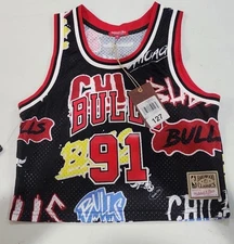 NWT chicago bulls mitchell and ness rodman crop womens jersey large