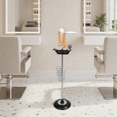 Hair Dryer Stand Hair Drying Tool Shelf with Tray & Spiral Holders for Salons
