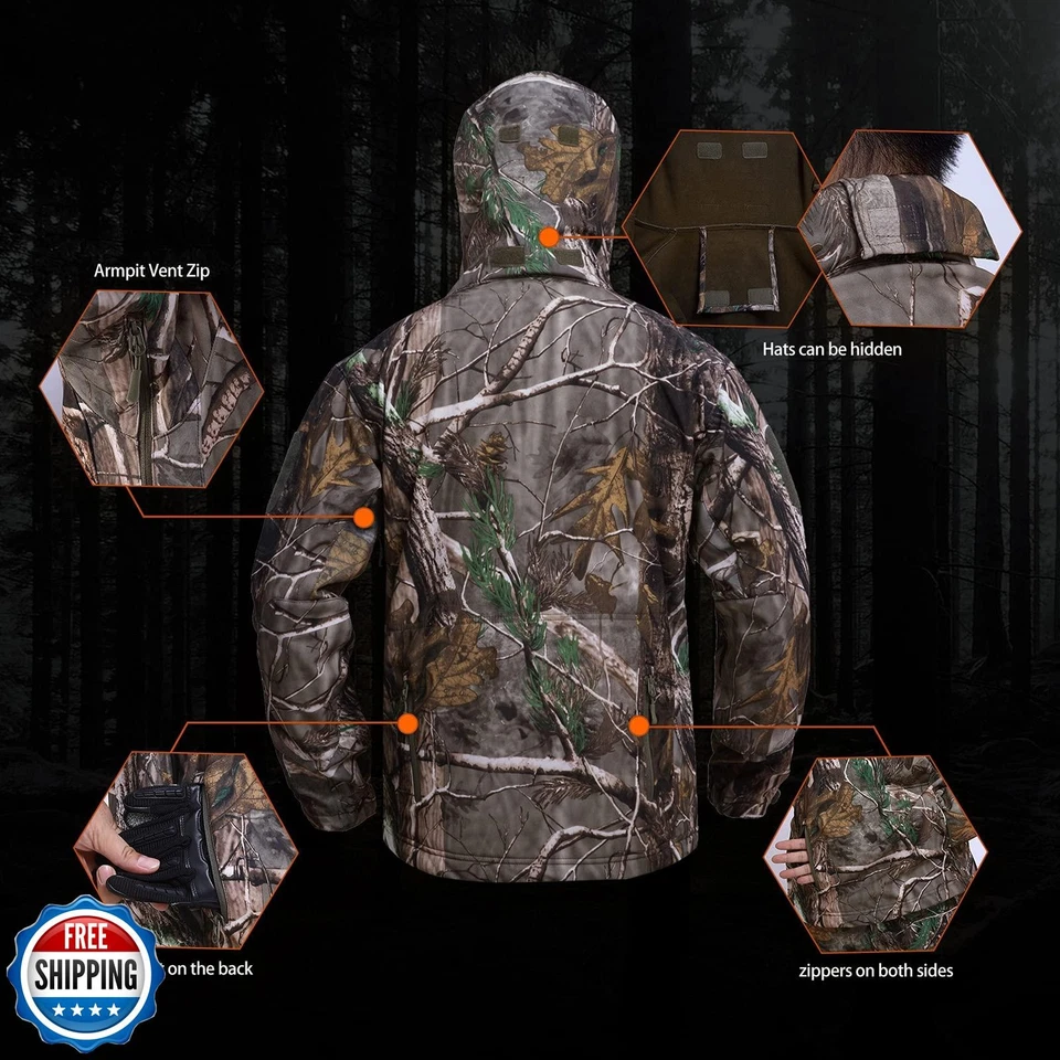 YEVHEV Quiet Hunting Clothes Suit Clothing Gear Camouflage Hoodie Jacket Pant - Image 3 of 4