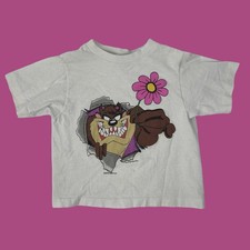 Vintage Kids/ Toddler Taz Looney Tunes T-Shirt White Pink Flower 1993 Small 4 