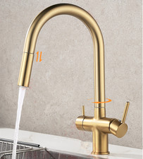 Brushed Gold Pull Out Double Handles Pure Drinking Water Kitchen Sink Faucet Tap