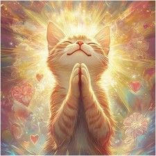 5D Diamond Painting Kits for Adults Cat, Full Drill Praying Cat Diamond Art Kits
