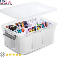 Stackable Clear Plastic Storage Bins W/ Lids Dividers Craft Organization New