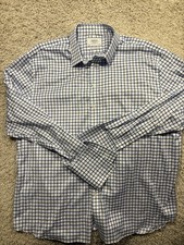 Charles Tyrwhitt button up shirt adult 19/ 38 blue check french cuff mens