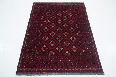 3x5 ft Red Afghan Hand Knotted Wool Oriental Rug