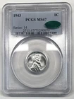 1943 P Steel Lincoln Wheat Cent PCGS MS-67 CAC