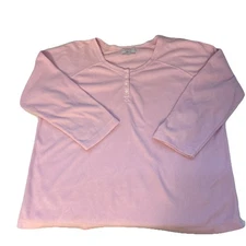 Carole Hochman Women’s Fleece Three Button Pink Long Sleeve Lounge Top Size XL