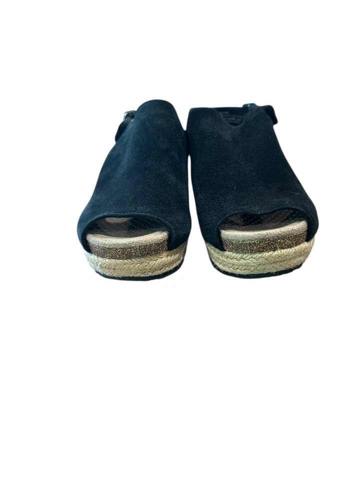 Alpargata Aetrex Jerez Sandalia Tacón Cuña Negro Verano Talla 7.5 Cuero Gamuza Foto 4 de 4