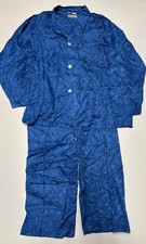 Vintage 1950's Roos Bros of California Mens Blue Silk Jacquard Pajamas in Large