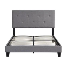 Full Size Upholstered Platform Bed Frame with Modern Button Tufted Linen Fabric