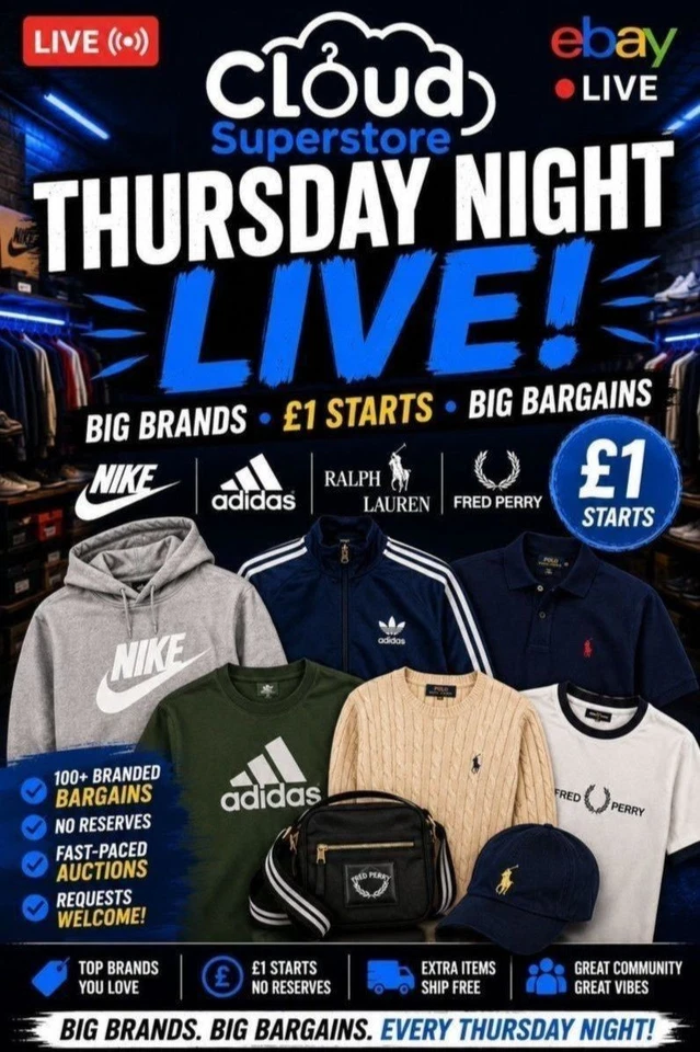🔥 Thursday Night LIVE! Big Brands • £1 Starts • Nike, Adidas, Ralph & More