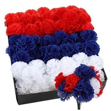 180 Pcs Red Blue White Carnations Artificial Memorial Flowers with 6" Stem