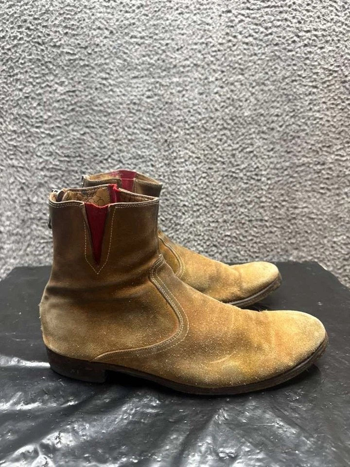 Paul Smith Gamuza Cuero Cremallera Media Pantorrilla Botas Occidentales Marrón Para Hombre Talla 11 EE. UU. Foto 4 de 4