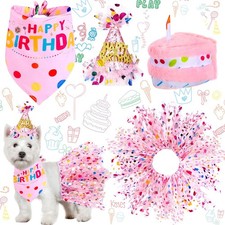 Weewooday 4 Pcs Dog Birthday Outfits Girl Bandana with Hat Medium, Pink