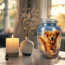Golden Retriever Dog Urn for Ashes Large Pet Memorial Keepsake Aluminum Funeral