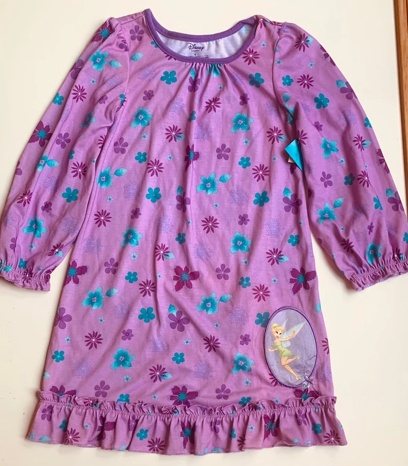 Disney Store Tinker Bell Nightgown Sleepwear Girls Size 4 Purple Long Sleeve NWT - Image 2 of 4