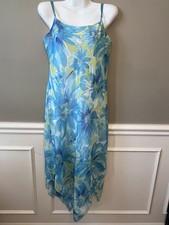 Y2K Slip Dress Women S Floral Green Blue Fairy Core Whimsical Fem Gal Vtg