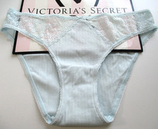 VICTORIA'S SECRET Cotton Bikini Panty S M L XL Blue NWT Pointelle VS Lace Trim