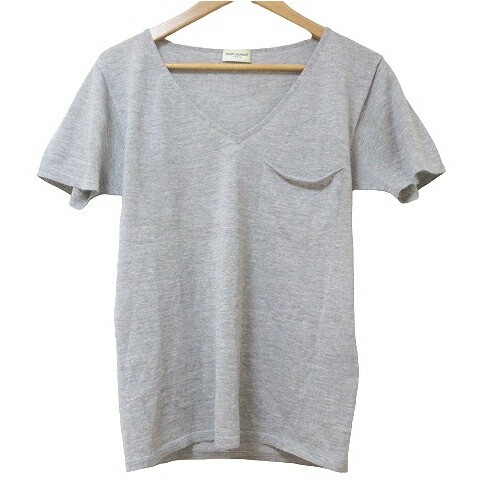 T shirt maglia Saint Laurent Paris manica corta taglio e cucito scollo a V lana Xs tinta unita G