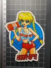 Hook-Ups Sticker Decal – Anime Girl with Milk Carton, Red Shorts Pin-Up Art