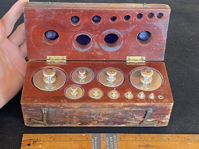 #ad #ad Antique Wamp;LE Gurley Troy NY 1845 Calibration Weight Set 1 16oz 2LB Wood Case BPa $1173.71