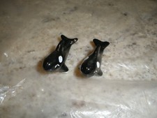 LOT OF 2 BONE CHINA ORCAS KILLER WHALE FIGURES 1.5" LONG